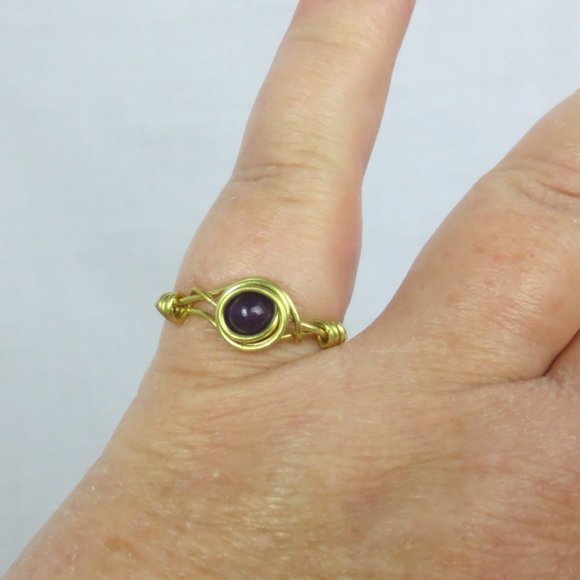 New Brass Wrapped Amethyst Hand Crafted Ring - Picture 2 of 9